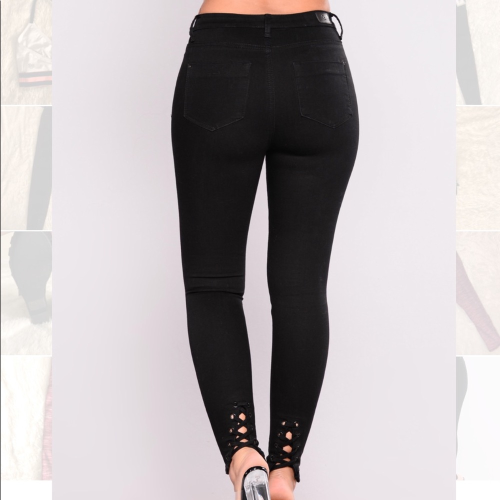 High waisted black lace up jeans